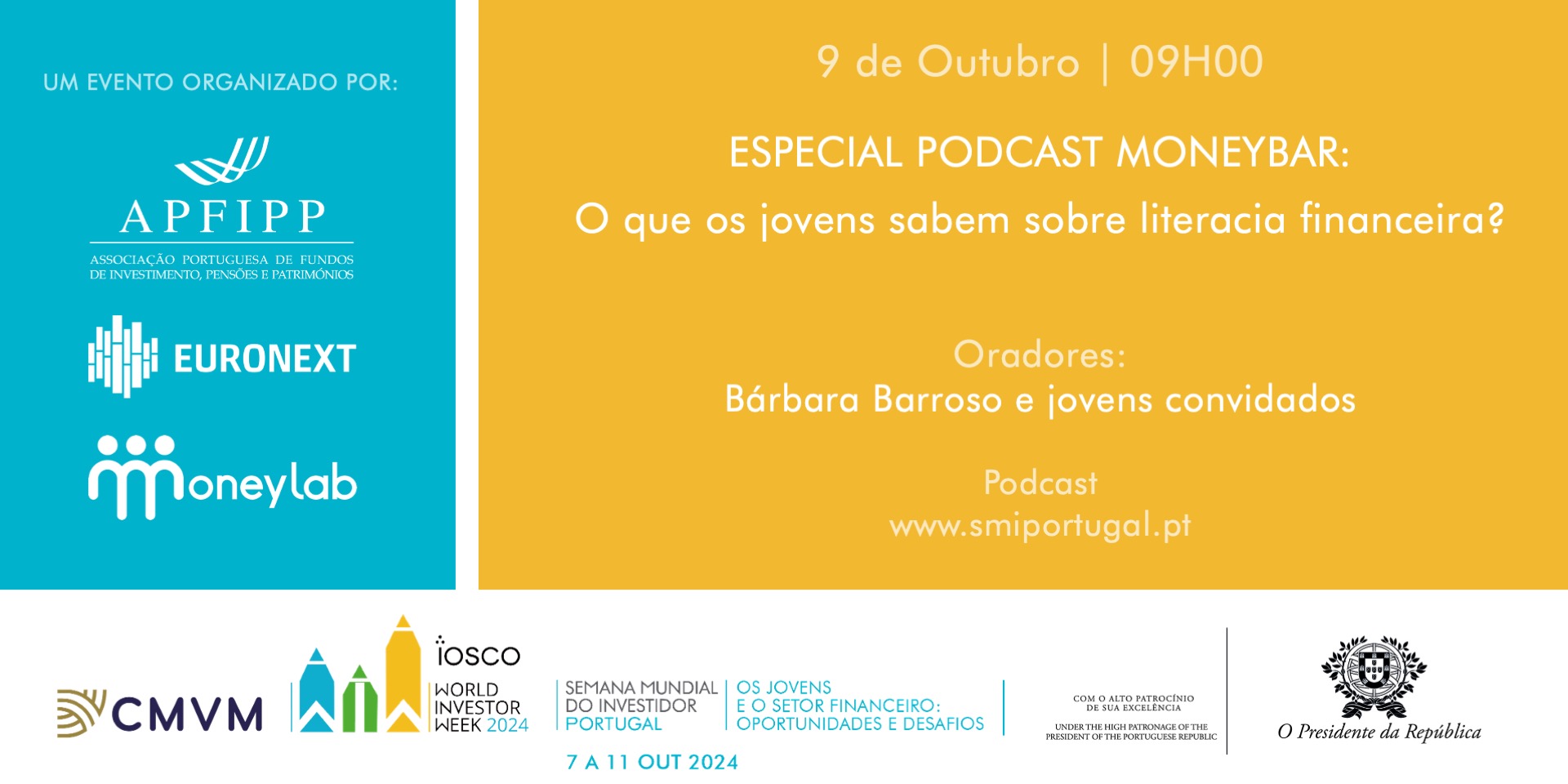 SMI2024 APFIPP EURONEXT MONEYLAB PODCAST MONEYBAR JOVENS LITERACIA FINANCEIRA